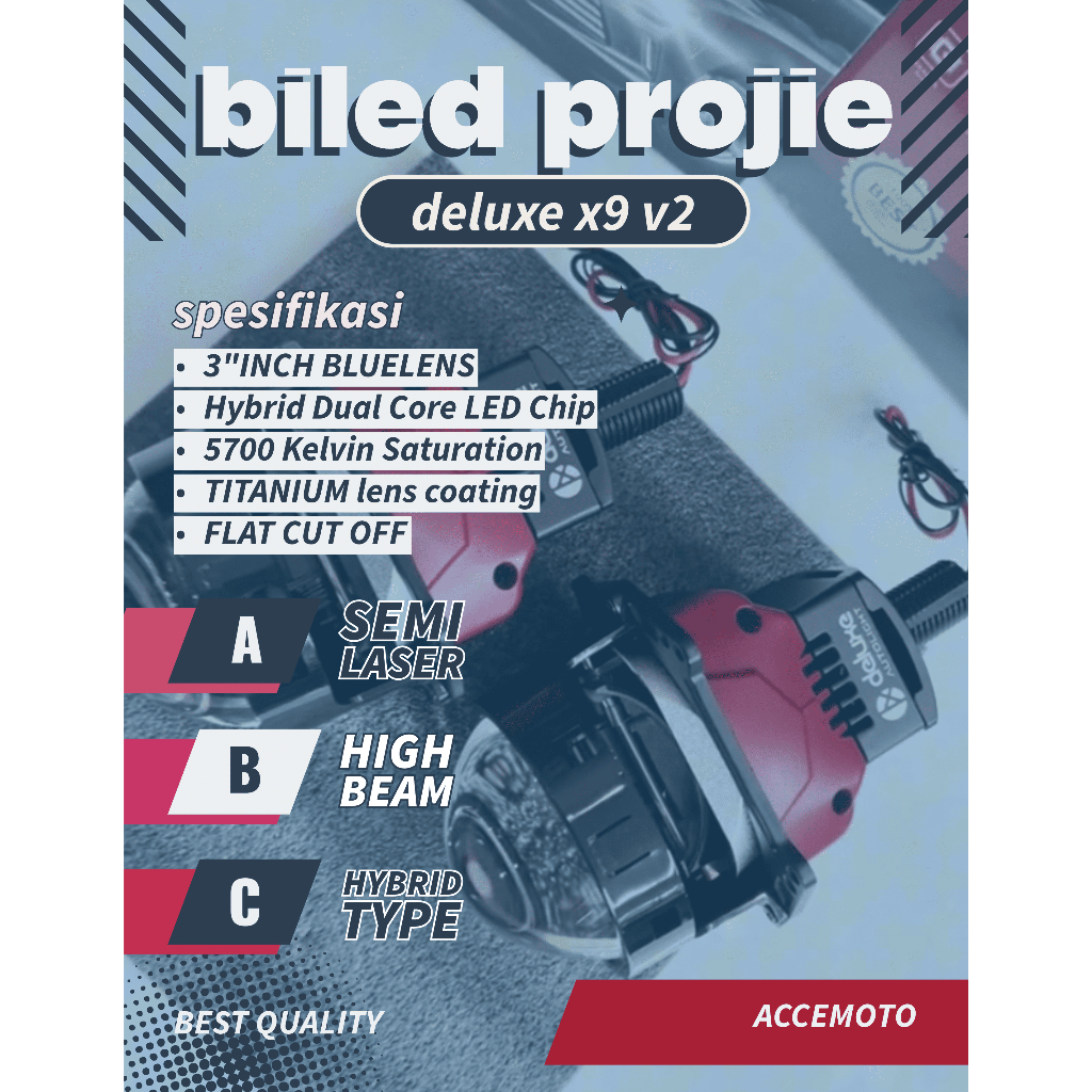 LAMPU BILED DELUXE X9 V2 HYBRID SEMI LASER 3inch 1 warna Putih