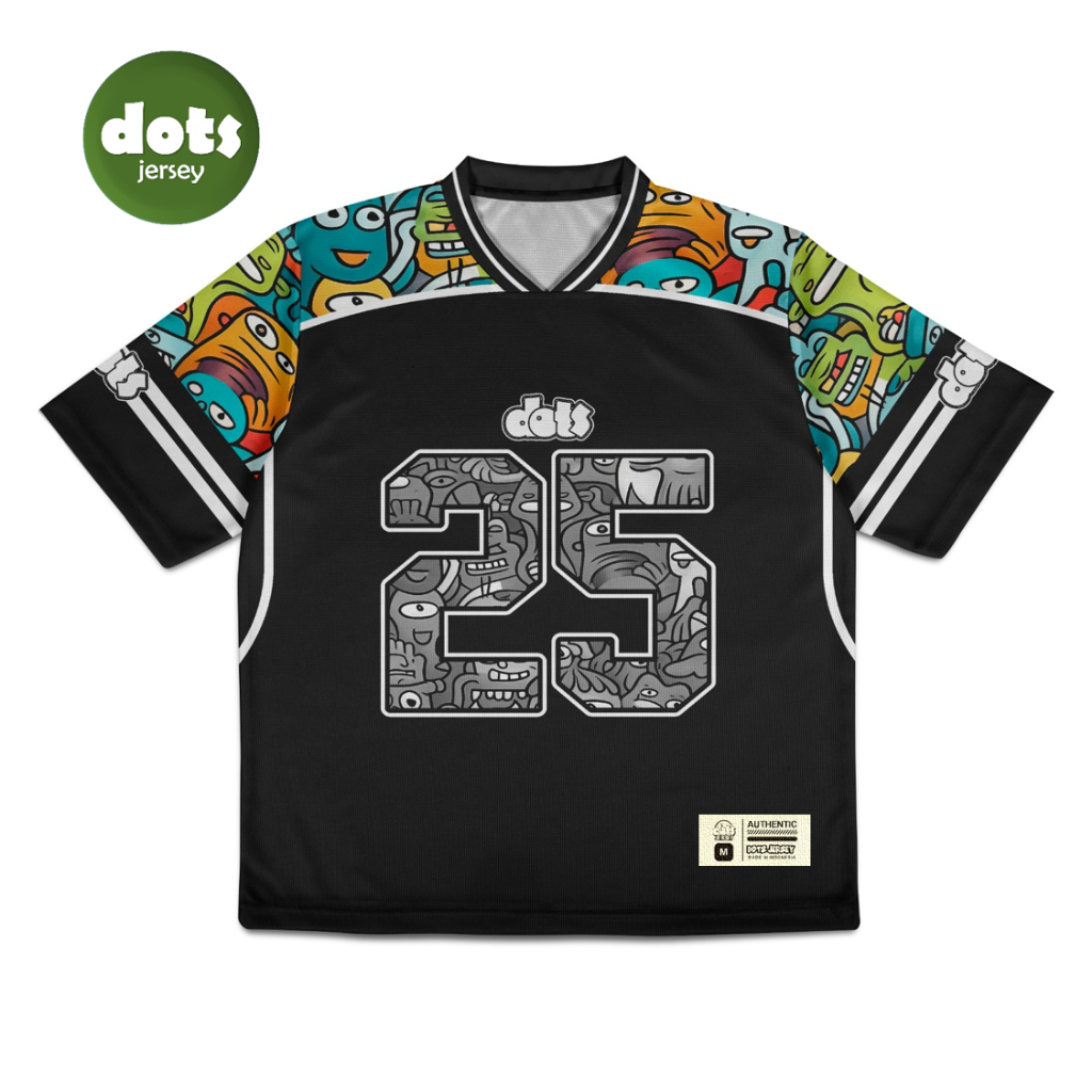 DOTS JERSEY BLACK DOODLE 25 // Jersey Oversize // Vintage // Streetwear