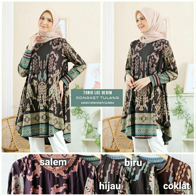 Tunik Jess Nad denim S/M, songket tulang