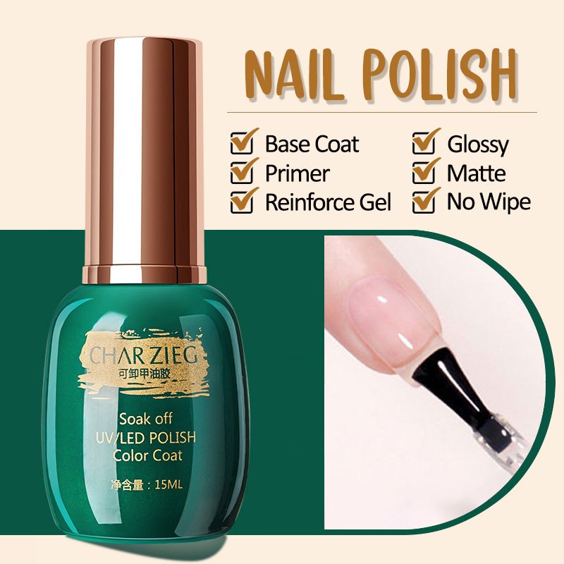 CHARZIEG 15ml Functional Top Base Matte Coat Soak Off Nail Polish UV Gel Cat Kuku Kutek Nail Art