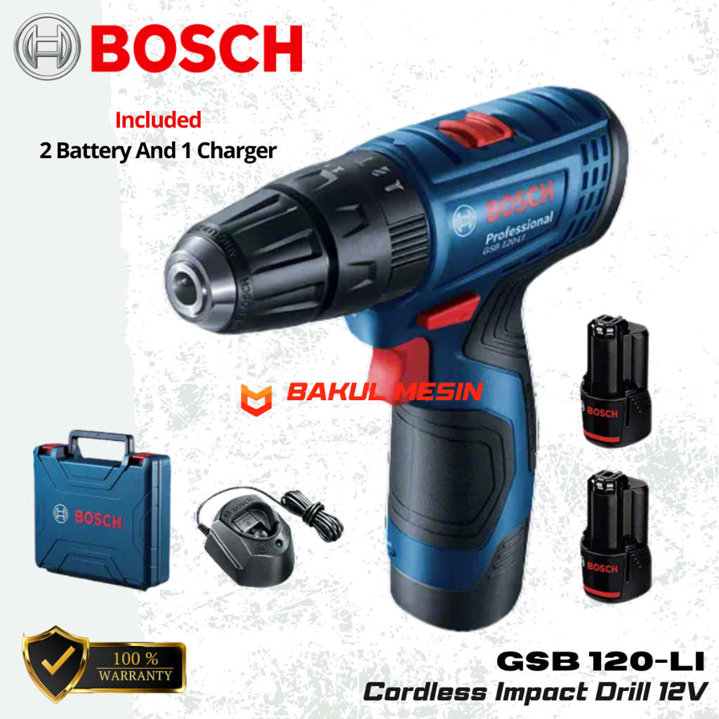 BOSCH GSB 120 LI Mesin Bor baterai 12V Cordless Impact drill GSB120LI
