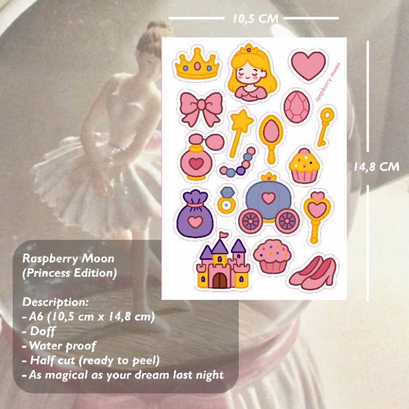 

Raspberry Moon Season 1-Princess Edition, Cute Sticker Set Ukuran A6 Doff Waterproff