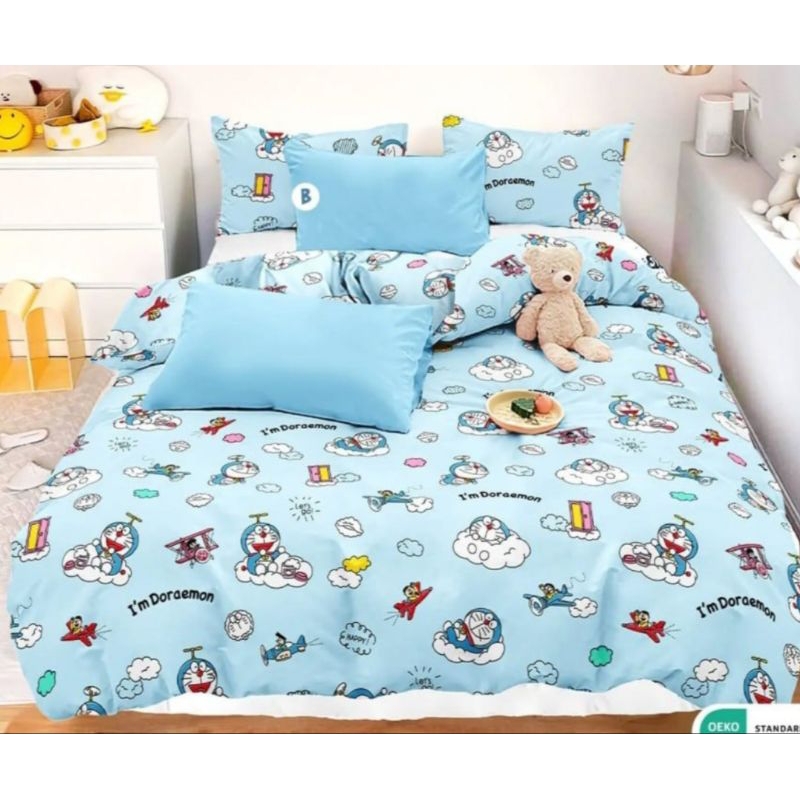 Sprei Katun Lokal Premium Motif Doraemon warna biru  Merk Bintang Kecil Ceria Original / Sprei dorae