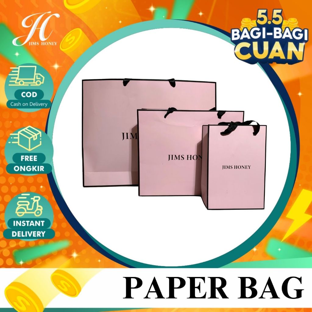 

JIMS HONEY PACKAGING PAPER BAG BOX DOMPET PINK tas belanja shopping bag go green murah kuat