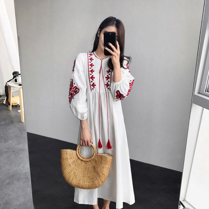 STYLED.ID BOHEMIAN DRESS PUTIH BORDIR - LACE DRESS KOREA - BOHEMIAN STYLE WANITA - DRESS PUTIH PANTA