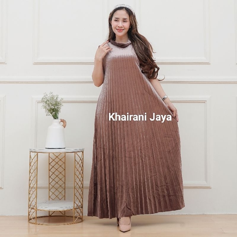Dress Mewah Inner Bludru Plisket Premium Panjang