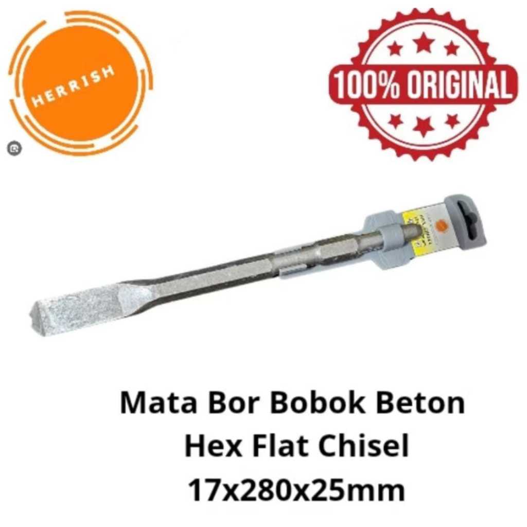 Mata Bor Bobok Beton 17x280x25mm HERRISH 100% ORIGINAL/Mata Bor Flat Chisel (Gepeng) 17X280 HERRISH/