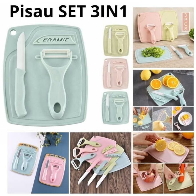 PISAU SET TALENAN 3IN1 STAINLESS PISAU DAPUR SET POTONG KUPAS BUAH