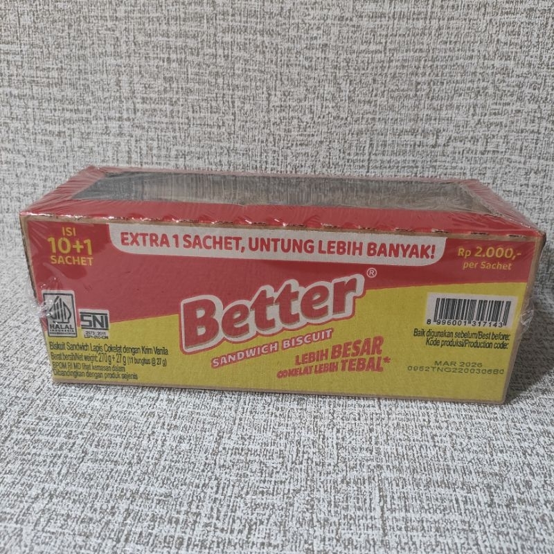 

[1 box] Better Box Sandwich Biscuit Biskuit Sandwich Lapis Cokelat dengan Krim Vanilla
