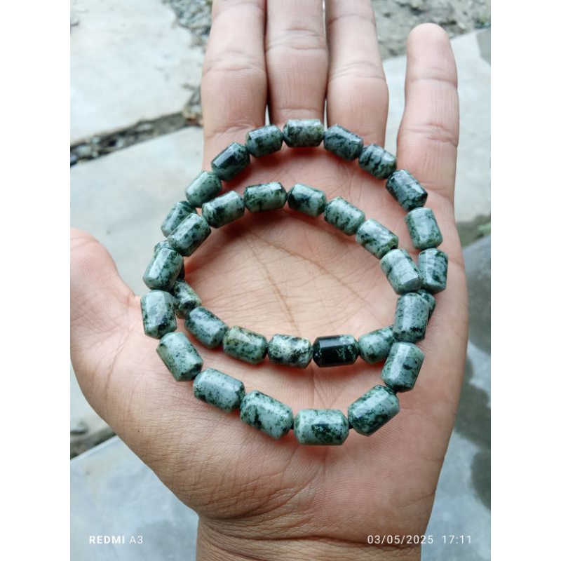 Gelang Batu Black Jade Loreng Tabung Cutting Original Asli Aceh