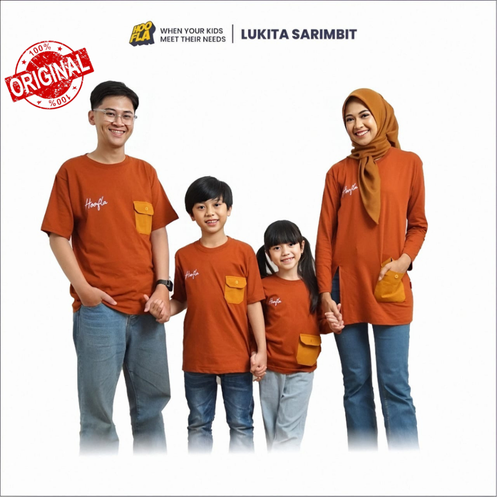 HOOFLA Baju Kaos Couple Keluarga Ayah Ibu Anak Lukita Sarimbit Orange