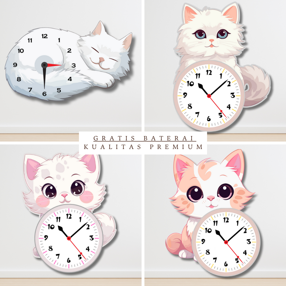 Jam Dinding Aesthetic Anak Bentuk Kucing Lucu – Hiasan Menggemaskan untuk Kamar Si Kecil