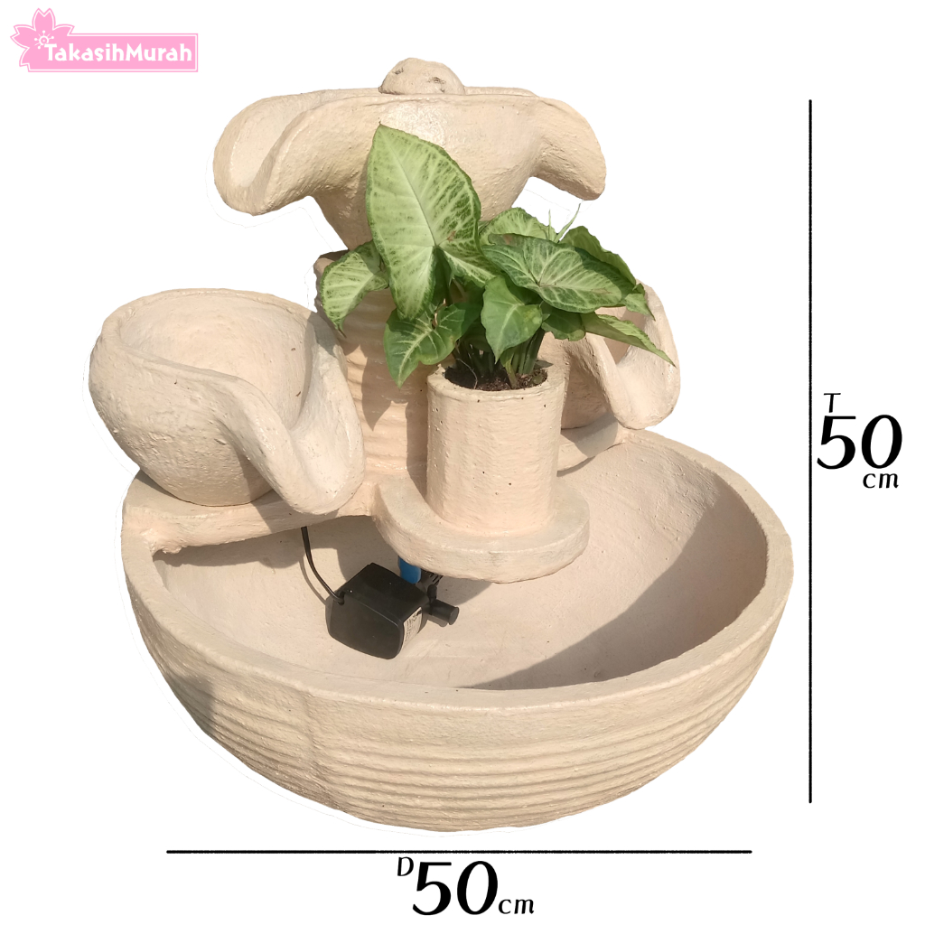 Tumbas Tani {Warna Cream/Krem} Air Mancur Minimalis Kolam Ikan 3 Kendi Pancuran Tanpa Pilar Dengan