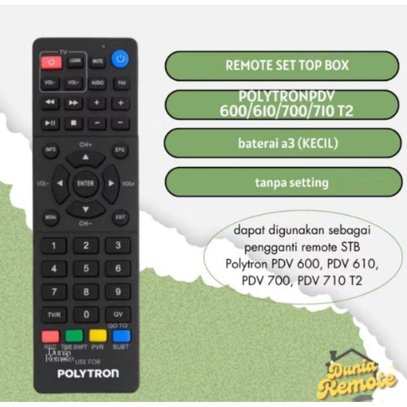 Remote remot STB Polytron POLY-105 DVB T2 set top box Polytron PDV 600 PDV 610