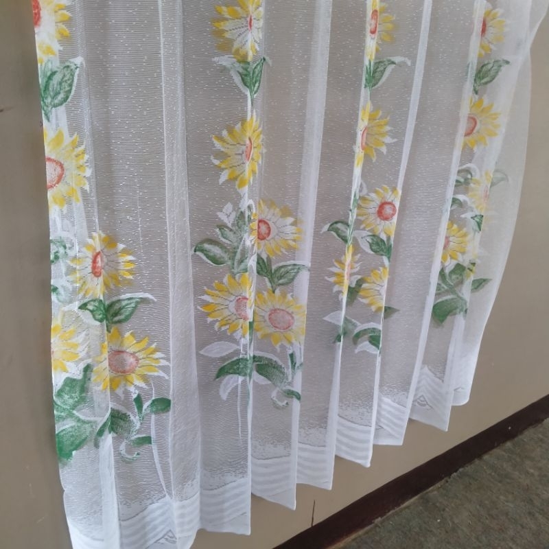 Gorden vitrase jendela aesthetic/Gorden puring daleman motif print bunga matahari & tulip