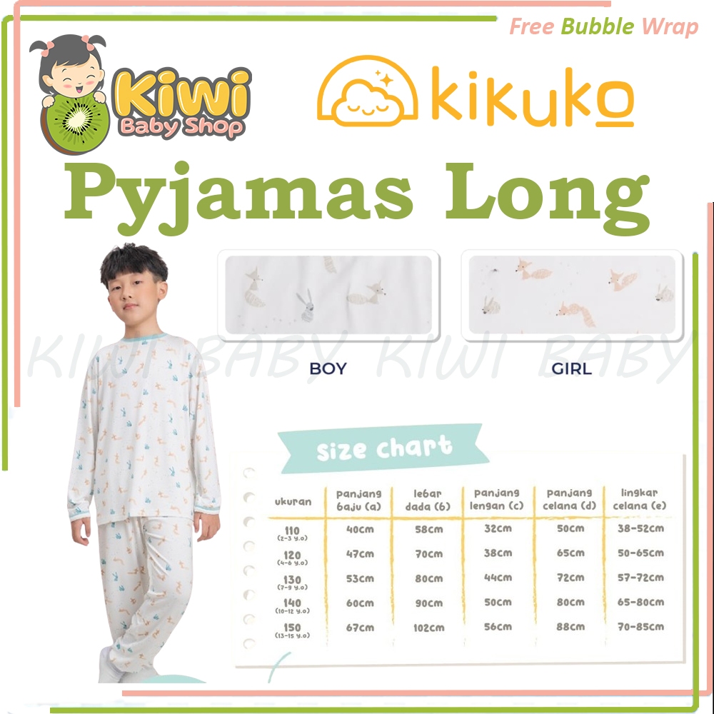 Kikuko Pyjamas Long / Baju & Celana Piyama Tidur Anak Pria & Perempuan