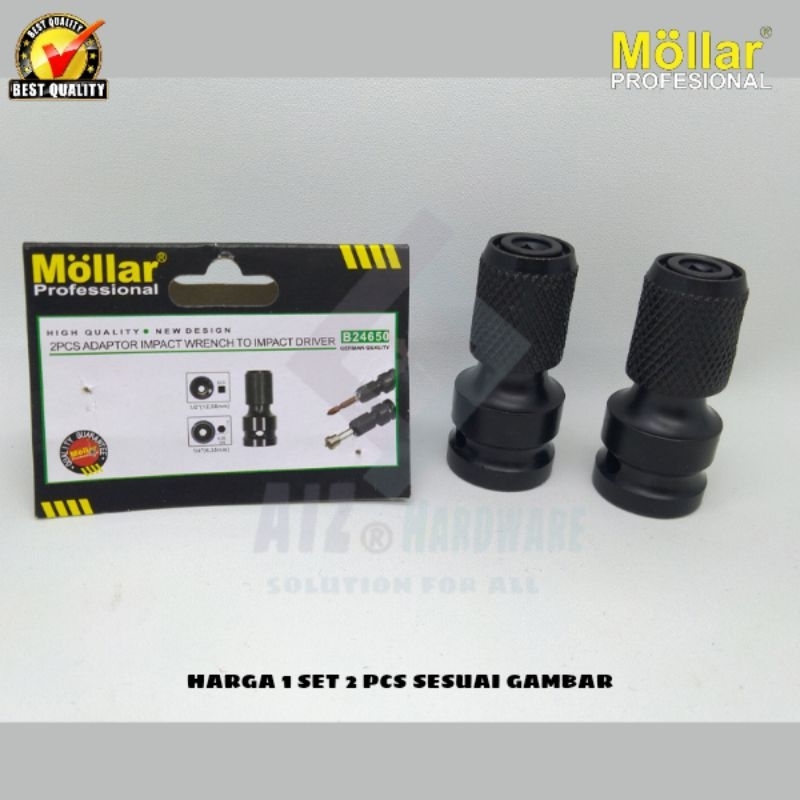 MOLLAR Adaptor bor Impact wrench 1/2 To 1/4 Hex Shank Quick release ( Isi 2pcs) MLR-B24650