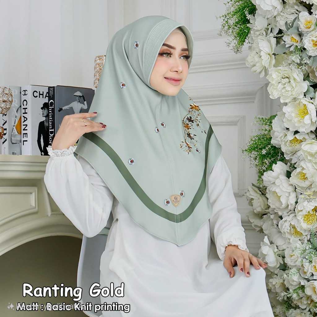 Bergo Printing Ranting Gold / Bergo Printing premium / Hijab instan knit printing bergo