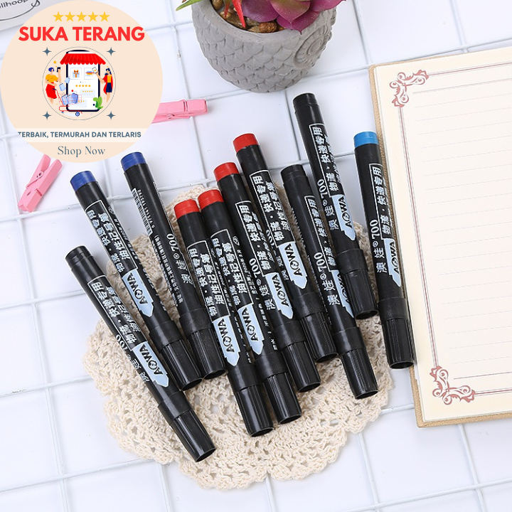 

ST Spidol Permanent Marker Permanen Tahan Air Alat Tulis Spidol Cepat Kering Tinta Minyak Hitam Biru Merah Tidak Pudar