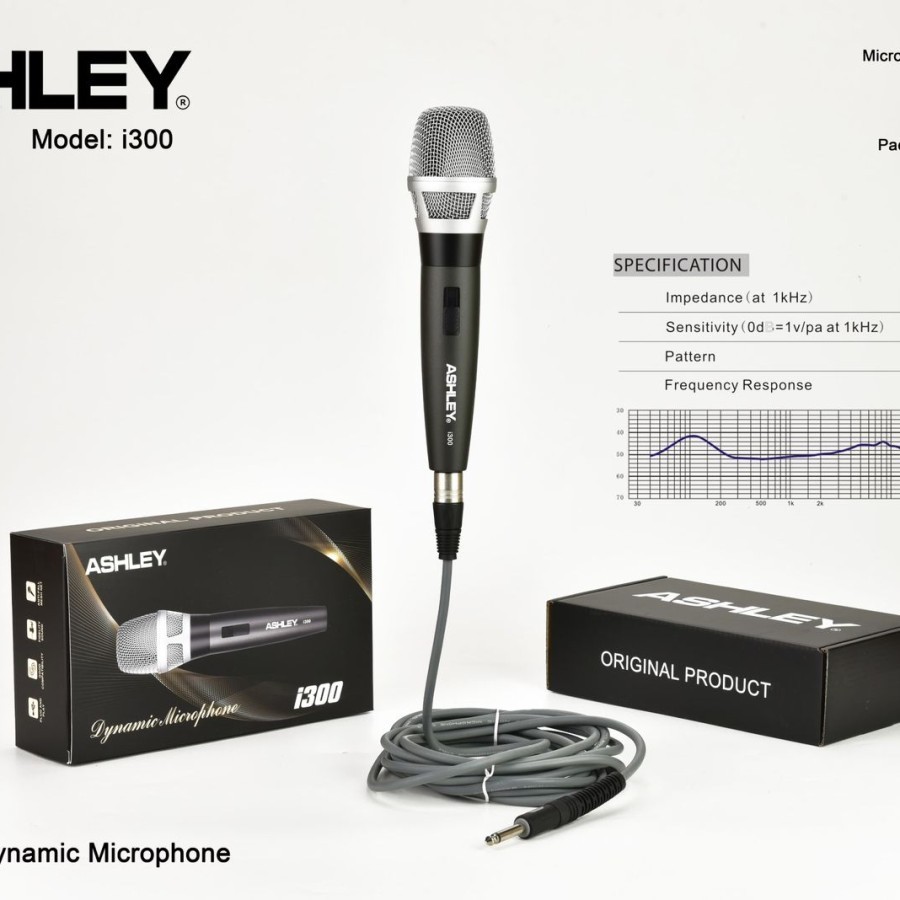 Mic Microphone Dynamic ASHLEY i300 mik kabel ashley i300 panjang kabel 5 meter