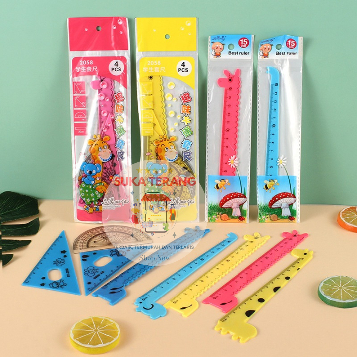 

ST 4 In 1 Penggaris Plastik 1 Set 4 Model Bentuk Hewan JERAPAH Kartun Lucu 15cm Giraffe Ruler
