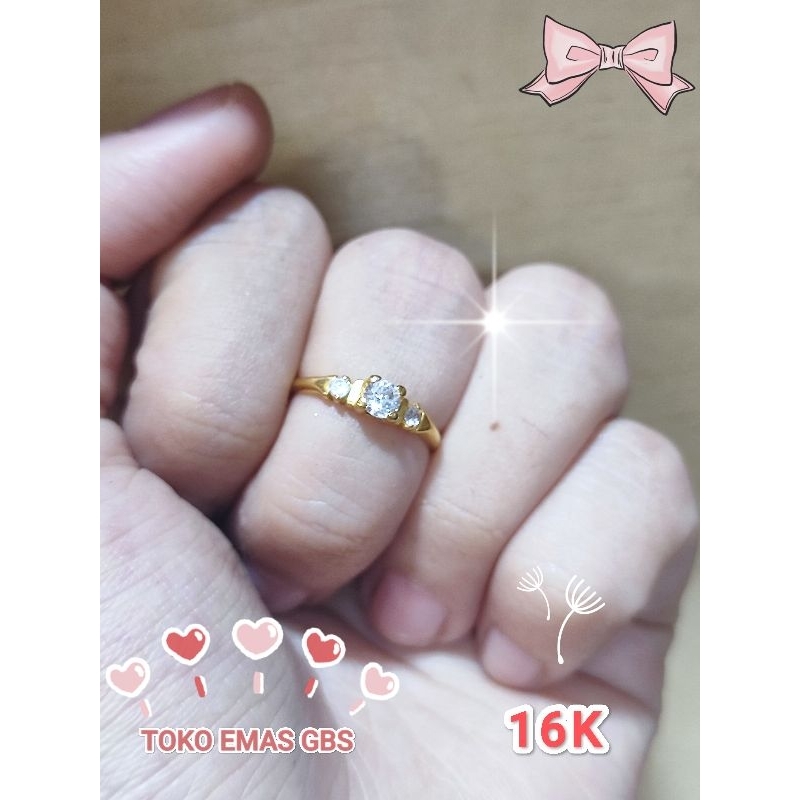 Cincin Emas 22/16k Permata Satu Ukuran Kecil Dan Ringan