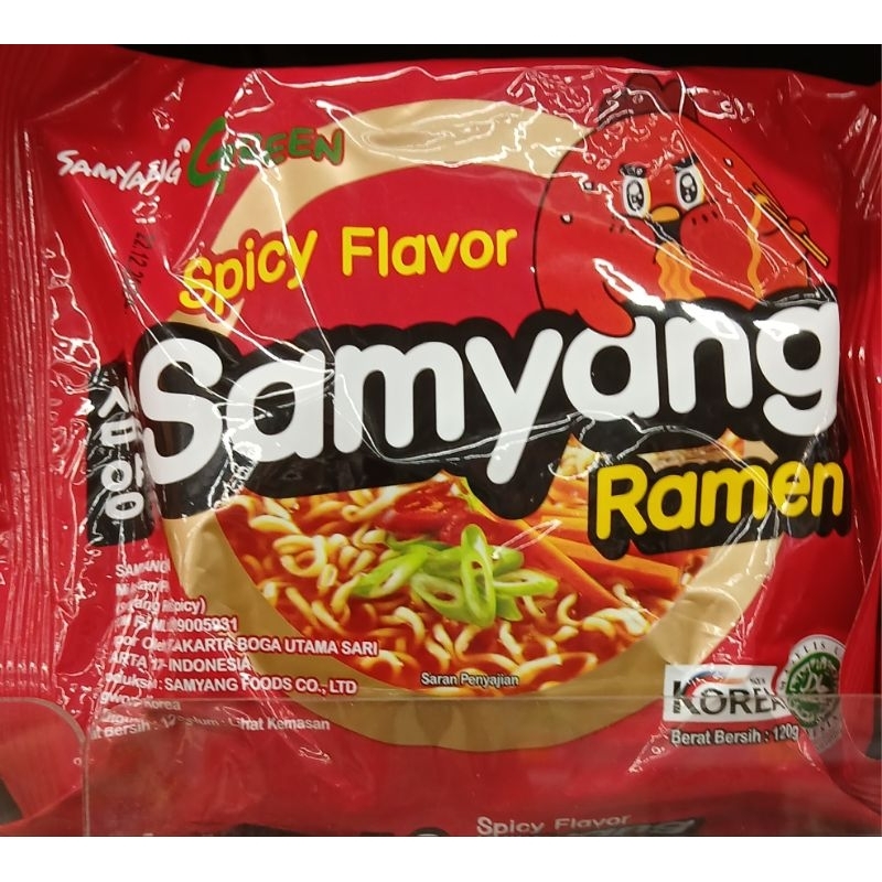 

Spicy Samyang Ramen Noodle SAMYANG GREEN Mie Instant Dengan Rasa Samyang Pedas 120g - HK, SI.