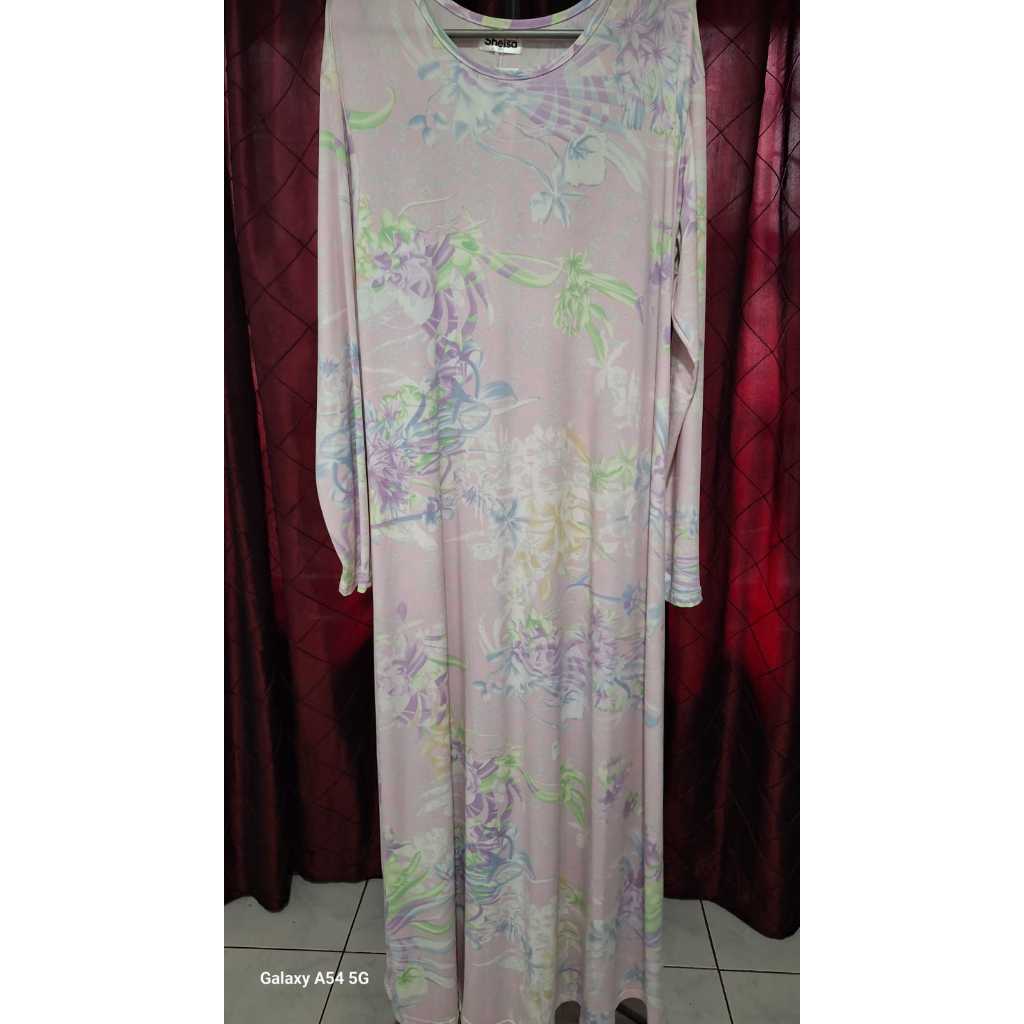 Gamis motif bunga bahan jersey