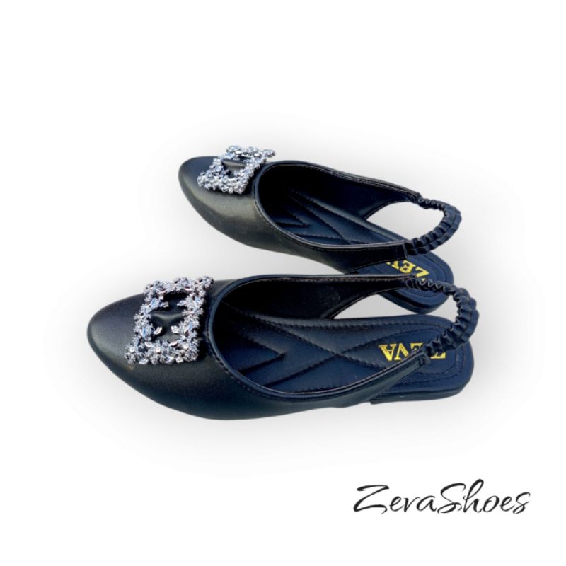 ZevaShoes Cassanova Hitam Flatshoes Wanita Tali Belakang Sendal Cewek Selop Sol Karet Sandal