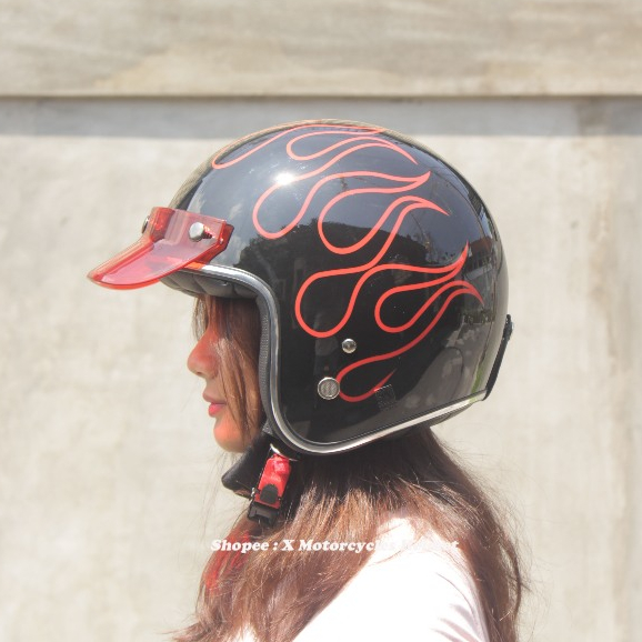 Helm Bogo Api Merah SNI Original - Helm Motor Custom, Vespa