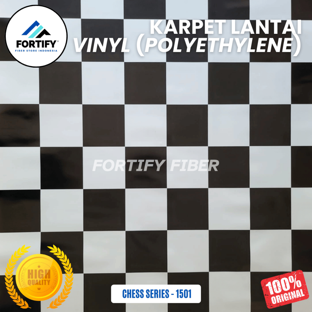 VINYL 1501 - fortifyvinyl - Karpet Lantai POLYETHYLENE Gulungan Lebar 1,2m Motif Catur Hitam Putih