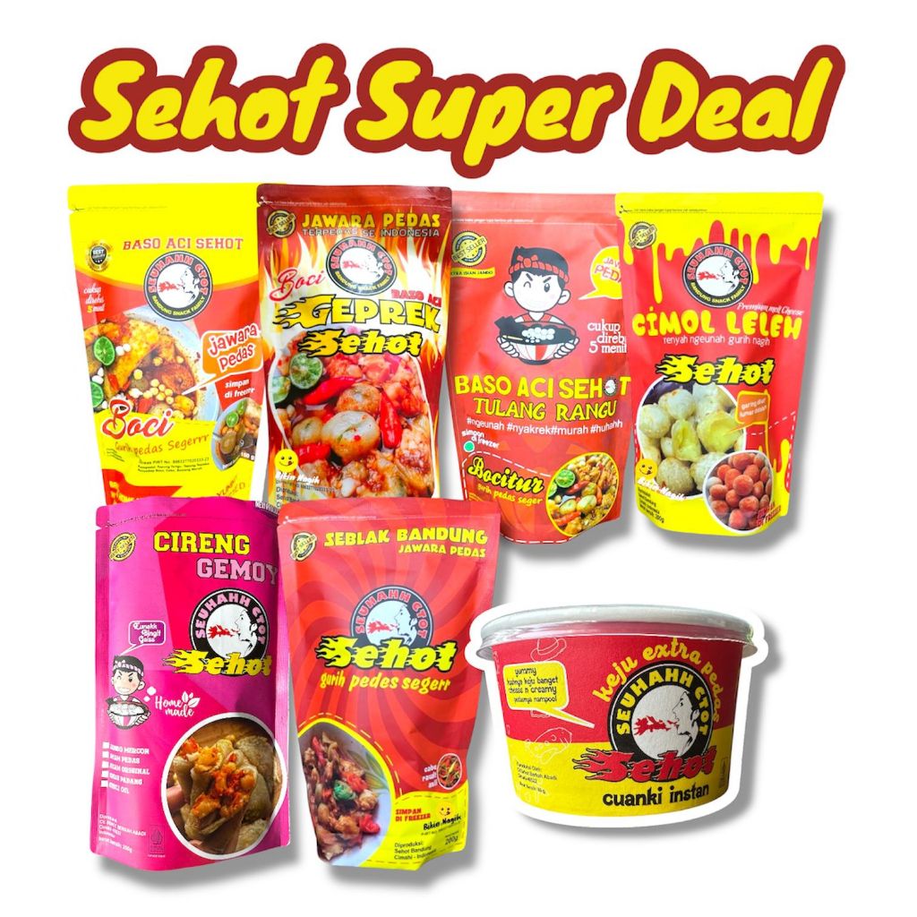 

PAKET SUPER DEAL SEHOT BASO ACI, SEBLAK INSTAN, CIMOL LELEH, CIRENG ISI, CUANKI KEJU