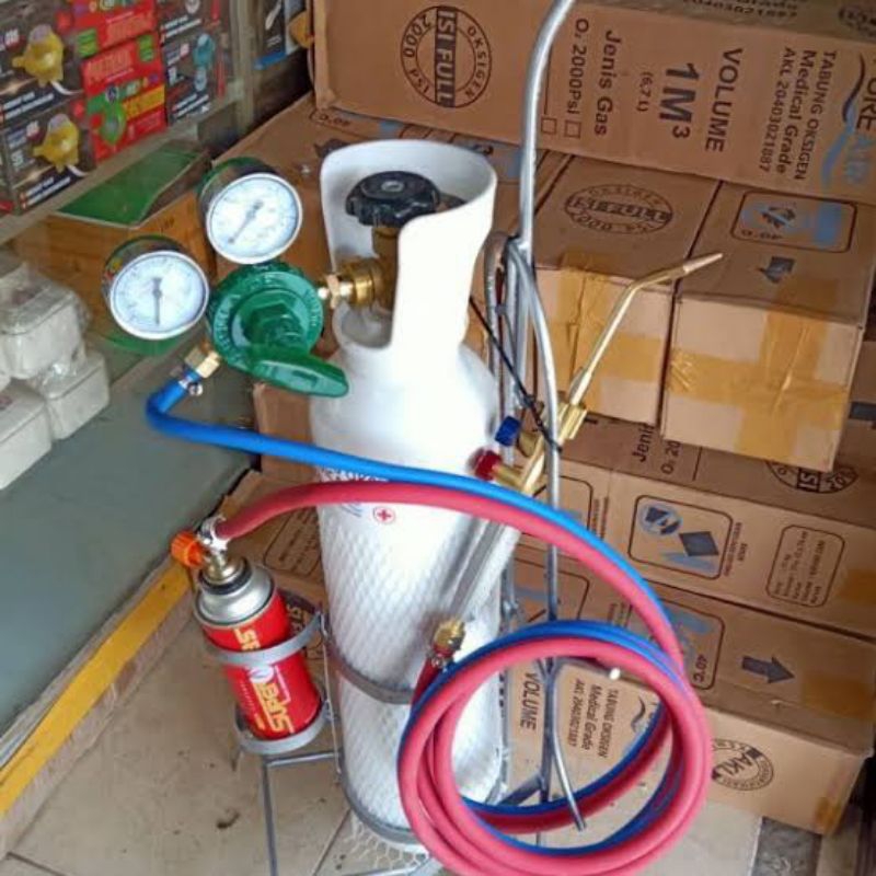 PAKET ALAT LAS OKSIGEN LENGKAP LAS EVAPORATOR AC KULKAS GAS LAS GLORTORCH