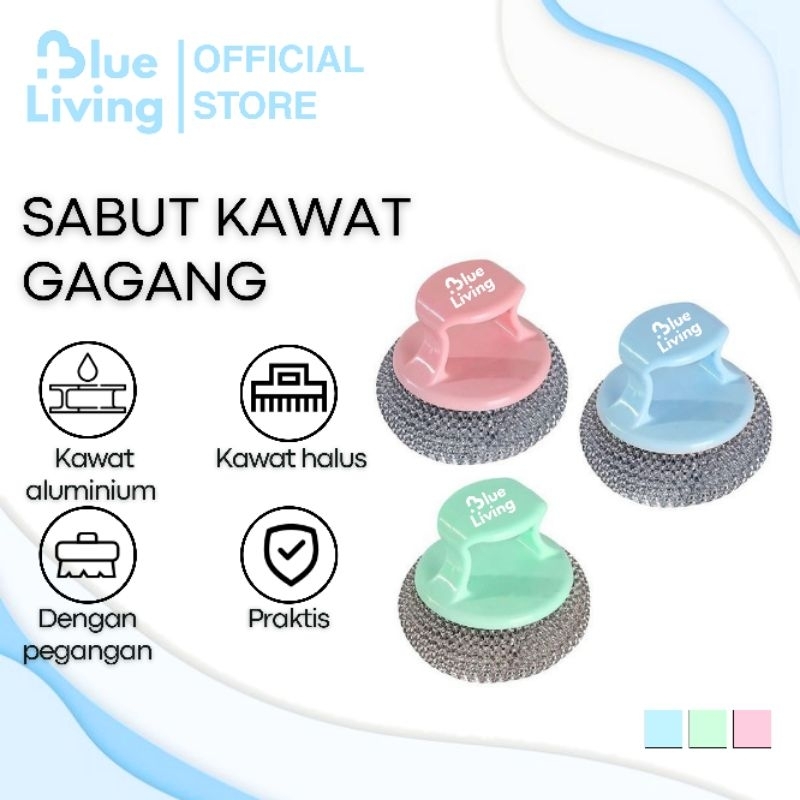 Sabut Sikat Kawat Dengan Gagang Cuci Piring Stainless Panci Sabut Dapur Blue Living