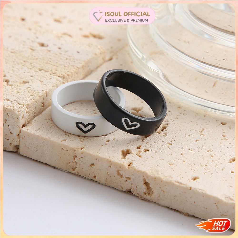 COD Cincin Titanium Retro Couple Hati Hitam Putih Pasangan pacar sahabat 2 PCS Anti Karat