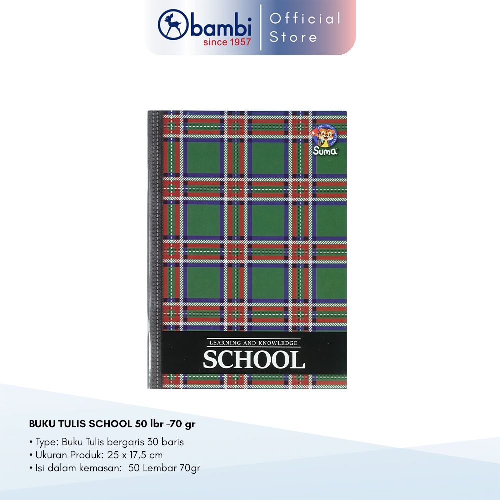 

Bambi x Suma Buku Tulis Learning And Knowledge School Isi 50 Lembar 70 Gram 1 PC Original