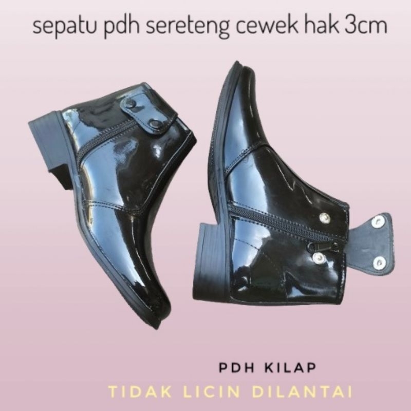 Sepatu wanita PDH sus /sepatu pdh cewek sereteng kilap hak 3cm/pdh wanita hak 3cm hitam/ sepatu flat