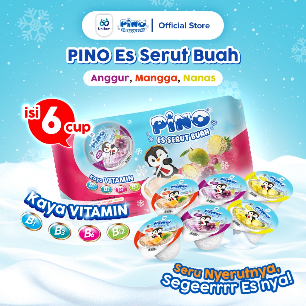 

Pino Es Serut Buah (1 Bag Isi 6 Cup) - Nanas, Mangga & Anggur