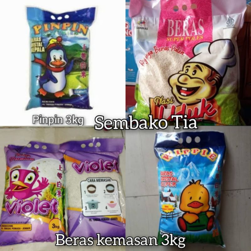 

Beras Pin pin Kemasan 3kg/ Beras Violet Kemasan 3kg/ beras uduk 3kg/Beras wippie 3kg