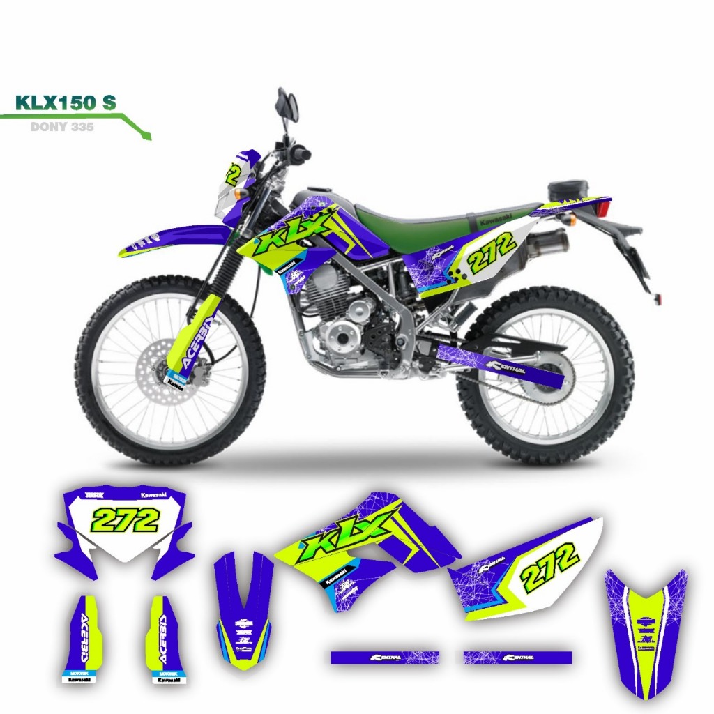 decal keren stiker full body klx 150 s variasi striping motif biru putih hijau stabilo