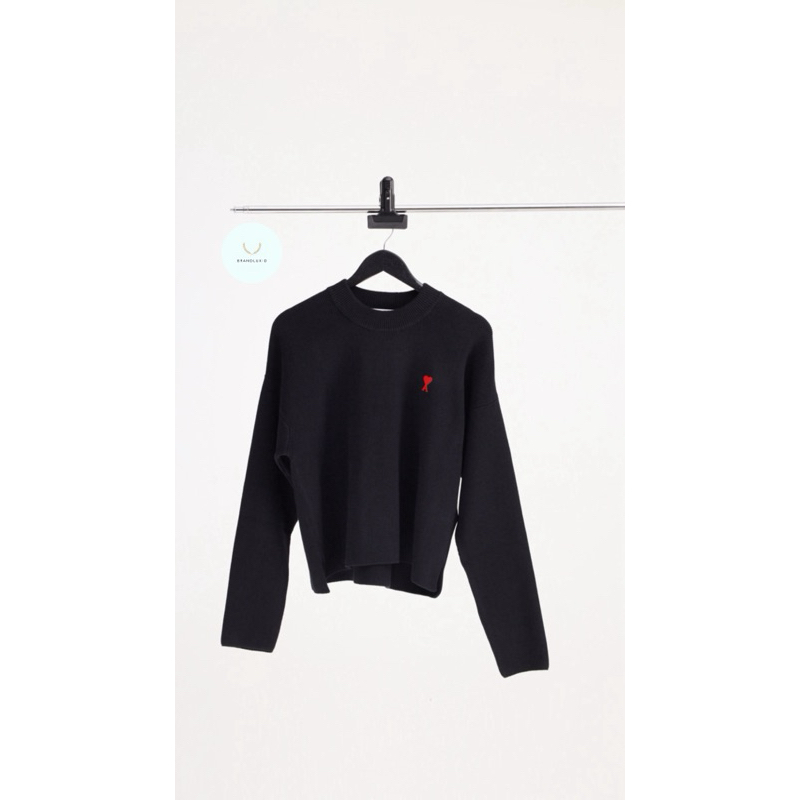AMI Men Ami De Coeur Sweater in Black Cotton