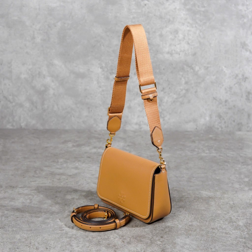 Tas TB THEA EMBOSSED LEATHER CAMEL FLAP SHOULDER BAG WITH 2 STRAP 100% ORIGINAL