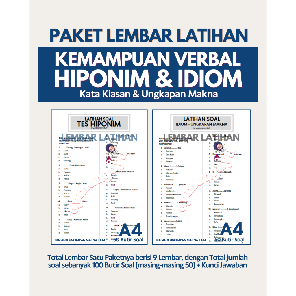 

PAKET TES VERBAL HIPONIM (KIASAN) & IDIOM (UNGKAPAN MAKNA) (A4)