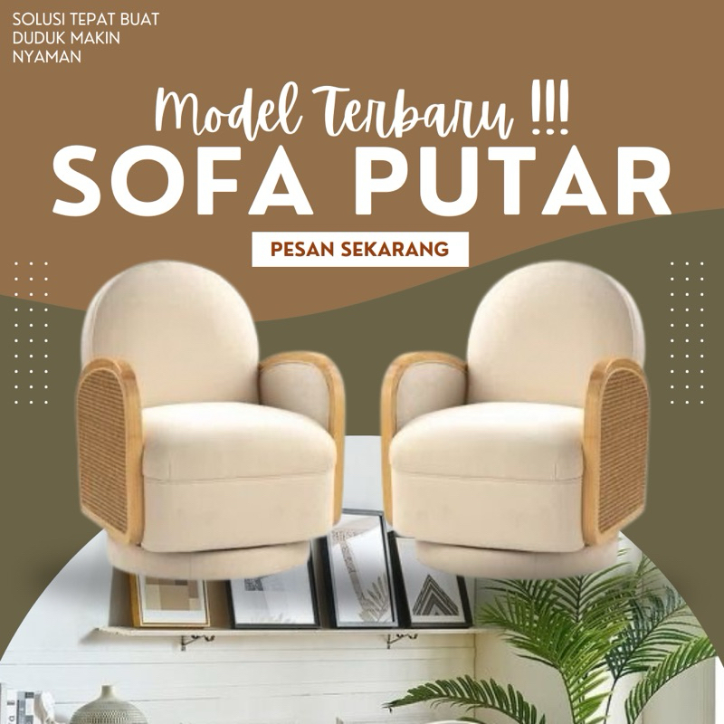 kursi sofa single putar 360 derajat minimalis kayu jati / furniture Jepara