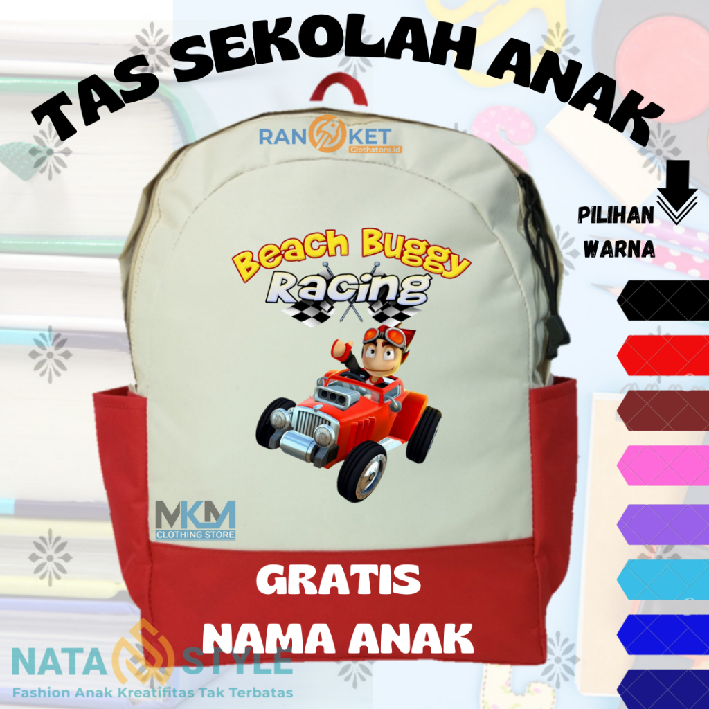 Tas Anak Beach Buggy Racing I Tas Sekolah Anak Beach Buggy Racing {FREE CETAK NAMA} COD