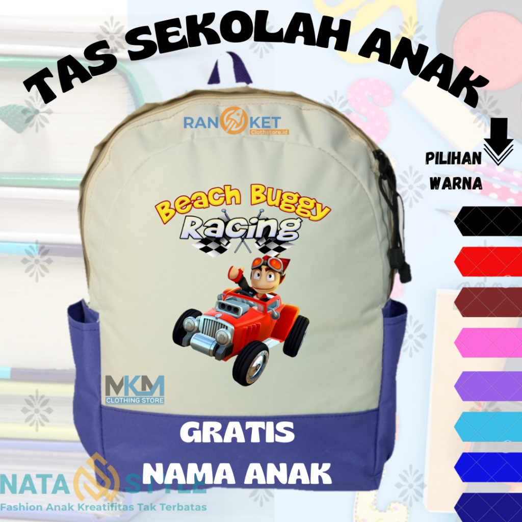 Tas Anak Beach Buggy Racing I Tas Anak Sekolah Beach Buggy Racing {FREE CETAK NAMA} COD
