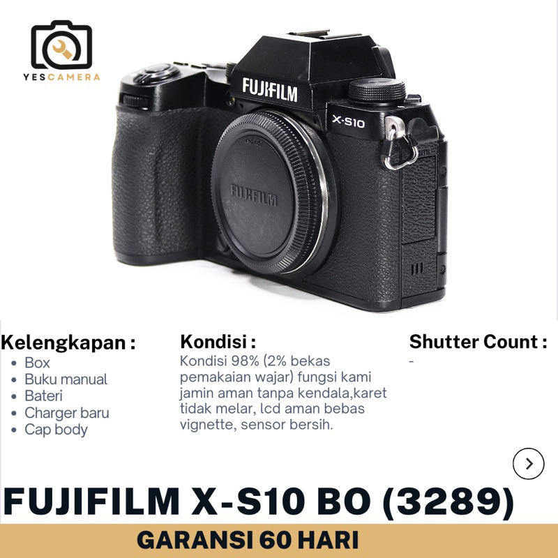Fujifilm X-S10 Body Only Bergaransi 2bulan Kamera Mirrorless XS10 Like New Fullset