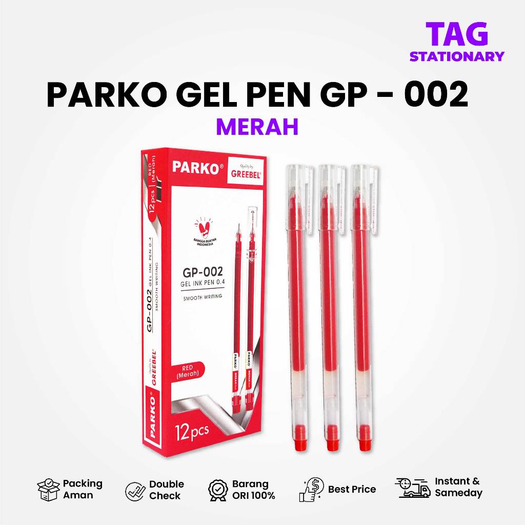

PARKO PULPEN GEL / Gel Pen GP-002 0.4 Merah (12 PCS/SET) / Ballpen Ballpoint Bolpen Gel