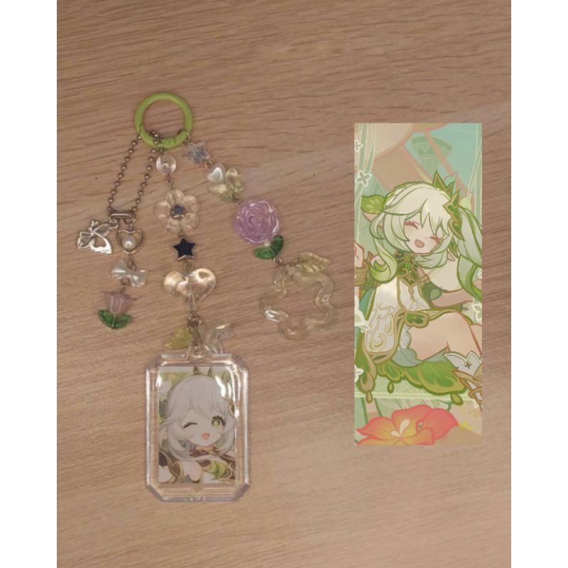 nahida's sumeru rose genshin bagcharm keychain cute aesthetic mixed green and purple dendro sumeru r
