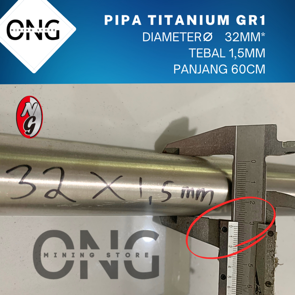 PIPA Titanium OD 32mm x 1,5mm Panjang 60cm GRADE 1 Tahan Korosif